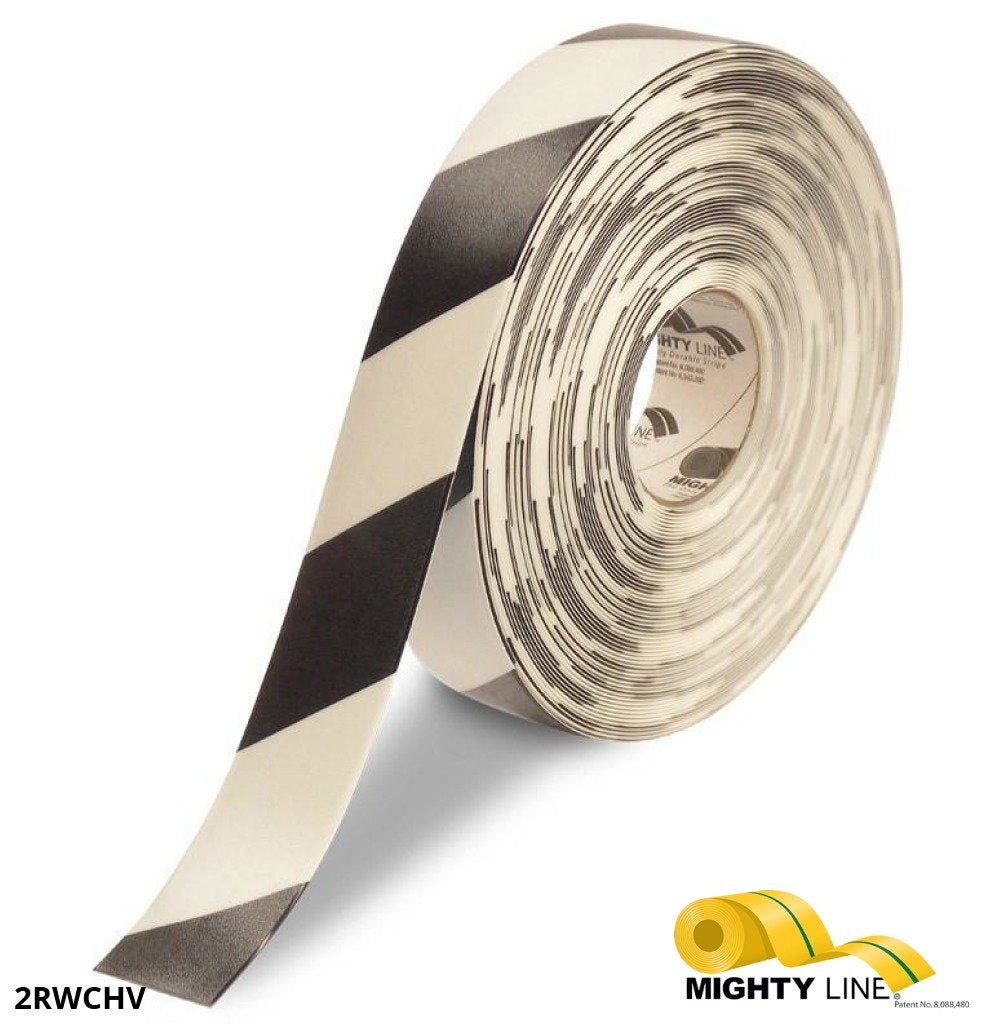 Mighty Line 2" White Tape with Black Chevrons - 100' Roll