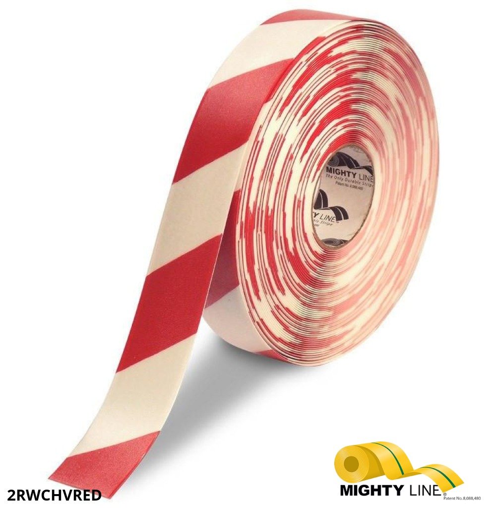 Mighty Line 2" White Tape with Red Chevrons - 100' Roll