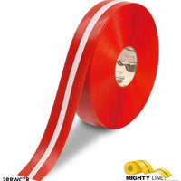Mighty Line 2" Red Tape with White Center Line, 100' Roll