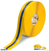 Mighty Line 2" Yellow Tape with Blue Center Line - 100' Roll