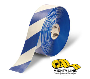 Mighty Line 3" White Tape with Blue Chevrons - 100' Roll