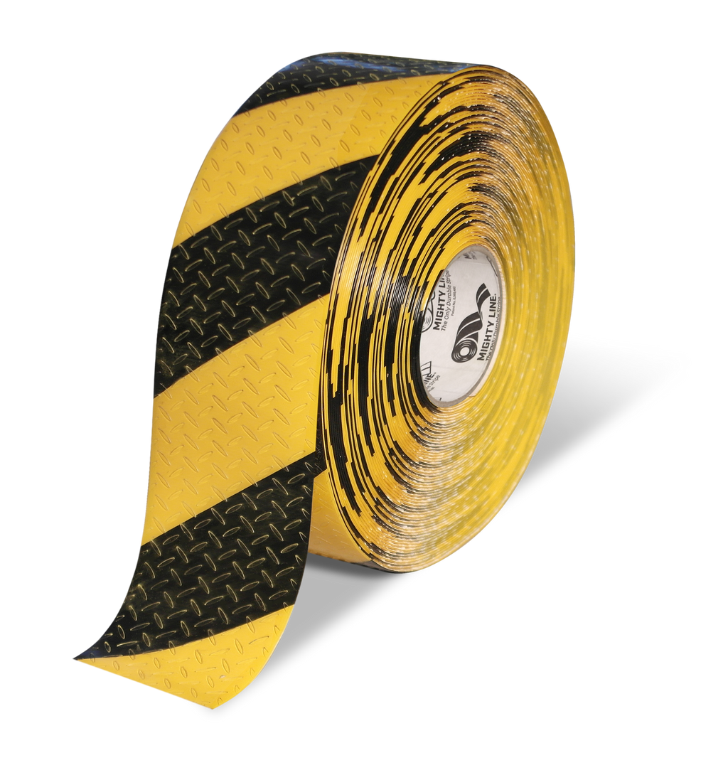 Mighty Line 4" Anti-Slip Yellow and Black Diagonal Color Floor Tape - MIGHTY TAC - 100' Roll