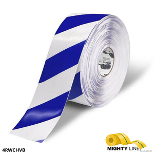 Mighty Line 4" White Tape with Blue Chevrons - 100' Roll