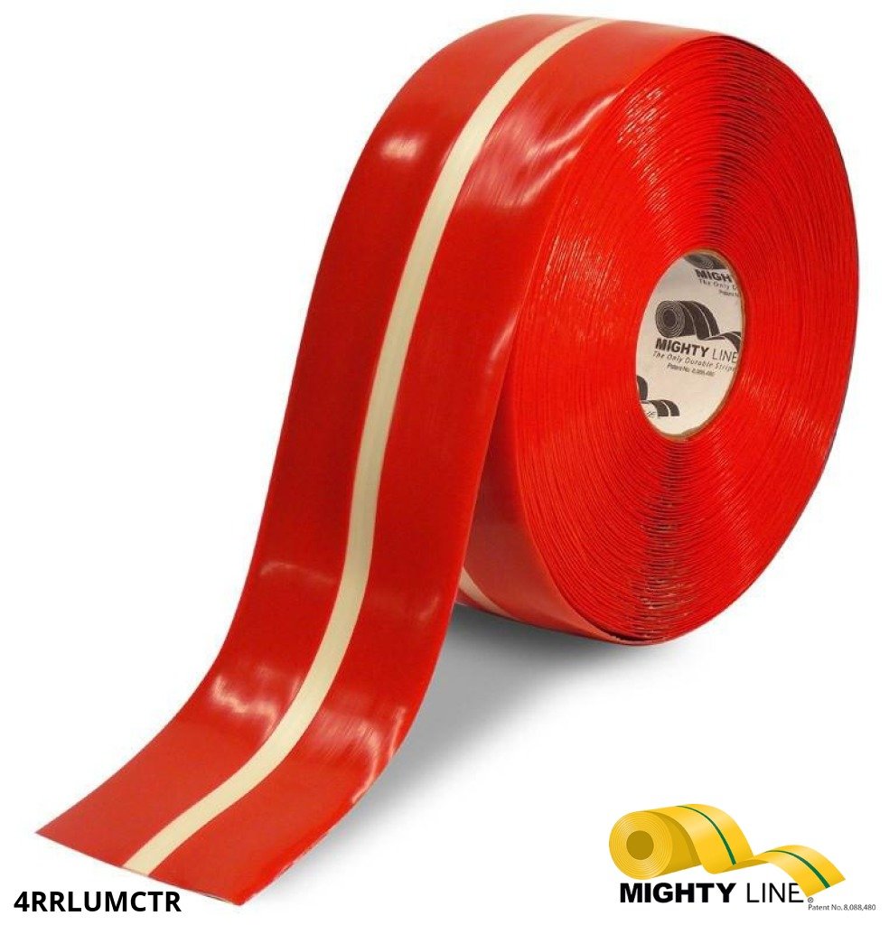 Mighty Line 4" Red MightyGlow with Luminescent Center Line - 100' Roll