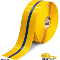 Mighty Line 4" Yellow Tape with Blue Center Line - 100' Roll