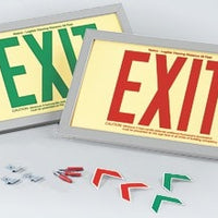 Red EXIT Sign in Brushed Aluminum Frame: Red Text on P/L Rigid, 600127