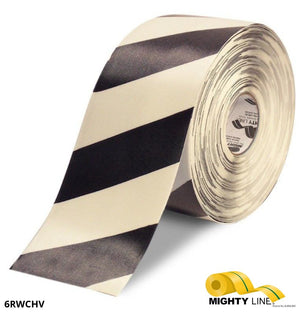 Mighty Line 6" White Tape with Black Chevrons - 100' Roll