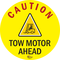 Caution Tow Motor Ahead, Mighty Line Floor Sign, Industrial Strength, 16" Wide