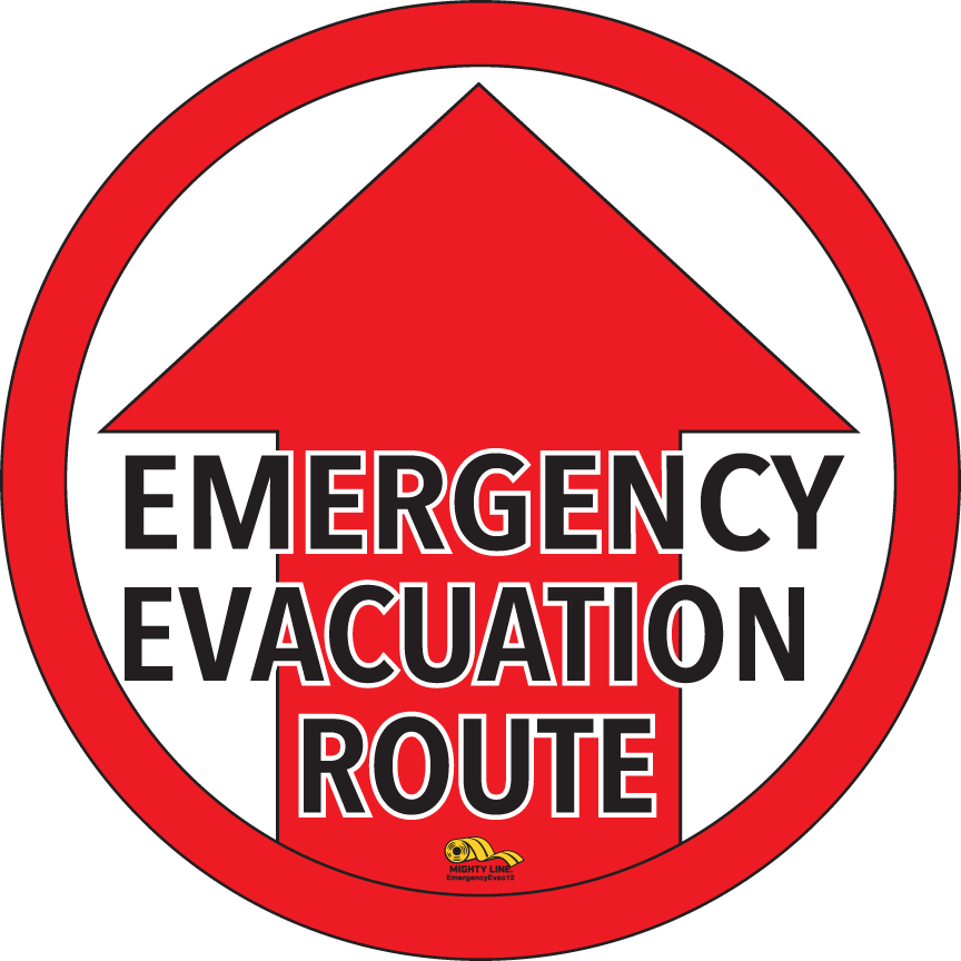 Emergency Evacuation Route, 12" Floor Sign