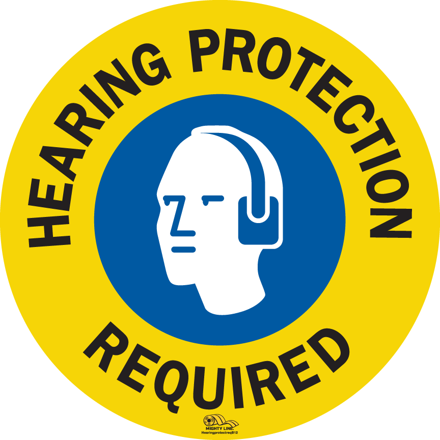 Blue Hearing Protection Required, 12" Mighty Line Floor Sign