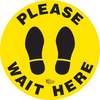 Please Wait Here Social Distancing Floor Sign, Peel and Stick 16 inch Wide, Yellow