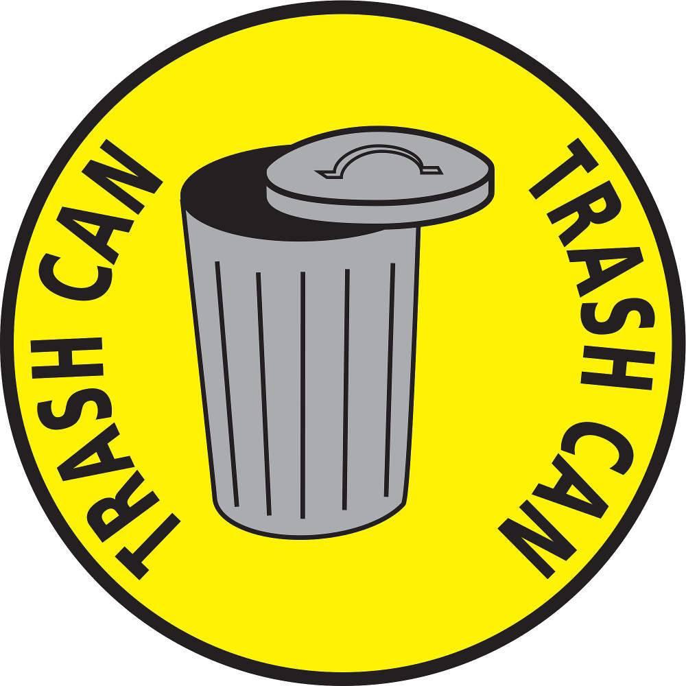 Trash Can Yellow 12 inch wide Floor Sign