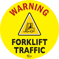 Warning Fork Lift Traffic, Mighty Line Floor Sign, Industrial Strength, 16" Wide