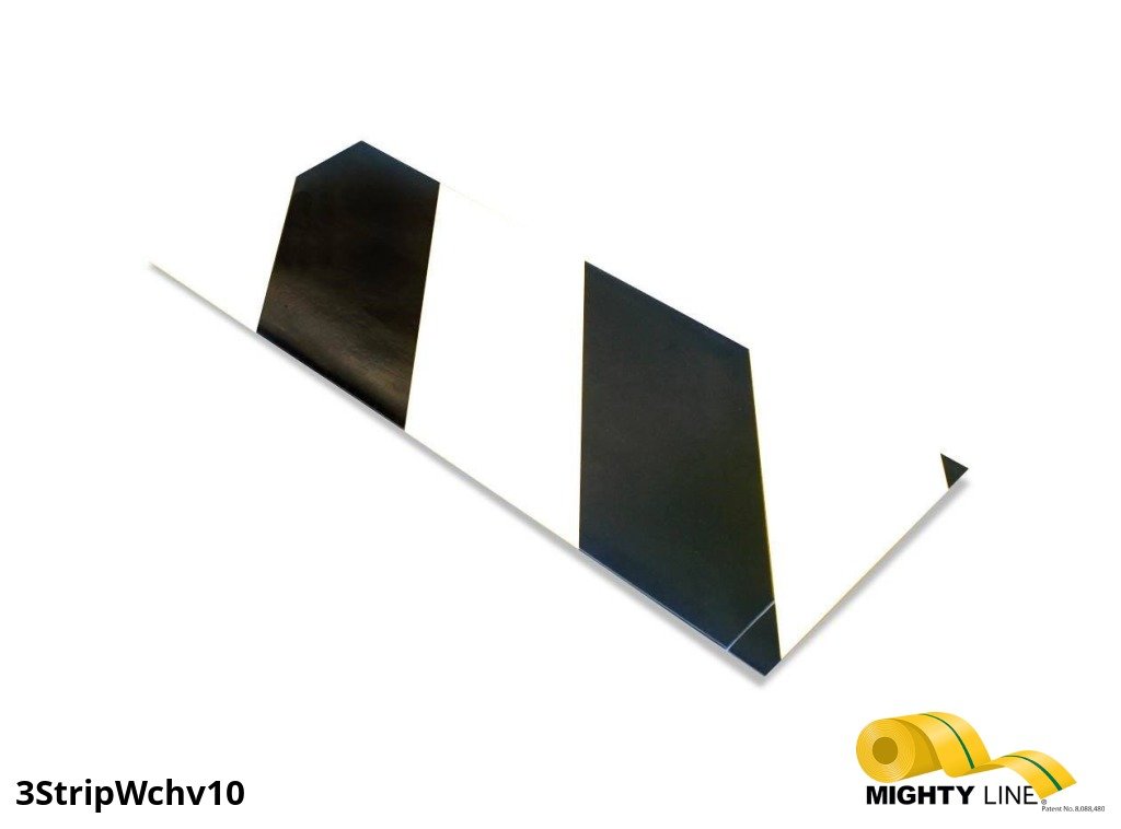 Mighty Line, White and Black Hazard, 3" by 10" Segments, Peel and Stick 10" Strips