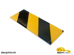Mighty Line, Yellow and Black Hazard, 3" by 10" Segments, Peel and Stick 10" Strips